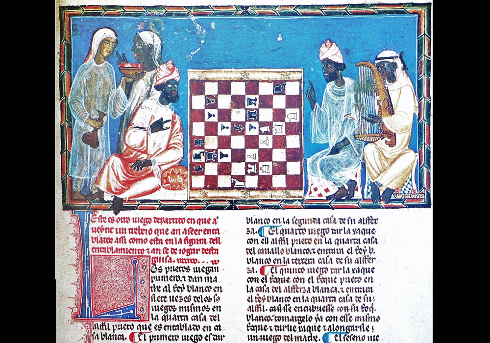 Libro Ajedrez Dados Tablas-Alfonso X sabio-manuscrito iluminado códice-facsímil-Vicent García Editores-5 jugada fol 22r